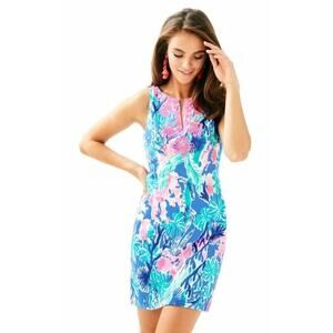 Lilly Pulitzer Gabby Shift Dress Sz 4 - Blue Pink Reef Coral - Palm Beach Preppy